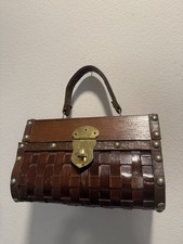 Vintage Wood Box Purse Large Basket Weave Approx. 9x6  