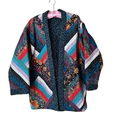 Patchwork Quilt Large Jacket Upcycled Handmade Kimono Artsy New - Read