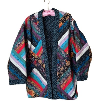 Handmade Patchwork Quilt Jacket Sz Large Upcycled Kantha Folk Art Festival READ