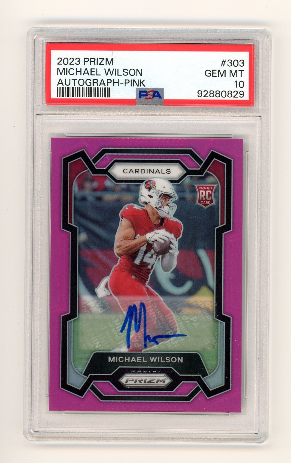 2023 Prizm Pink Auto, Michael Wilson RC, #303 PSA 10 Gem Mint