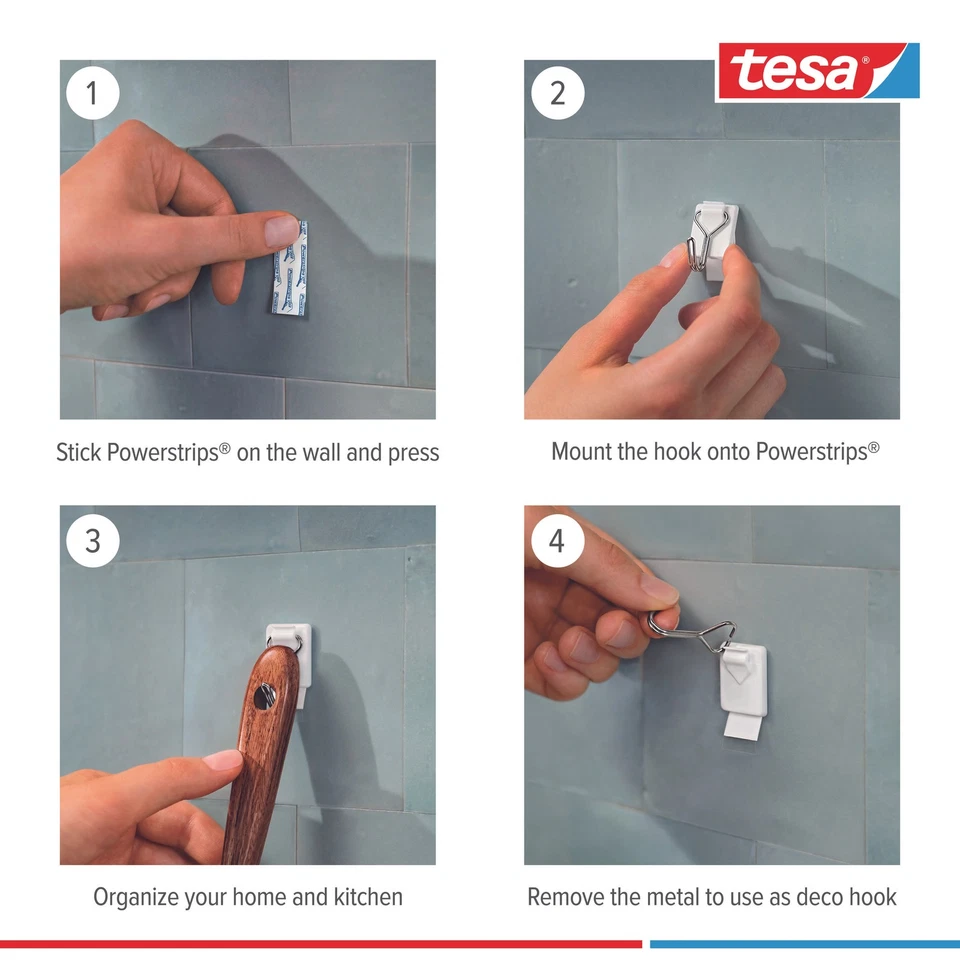 tesa Powerstrips S selbstklebende Haken mit Drahthaken Klebehaken Transparent - Bild 3 von 4