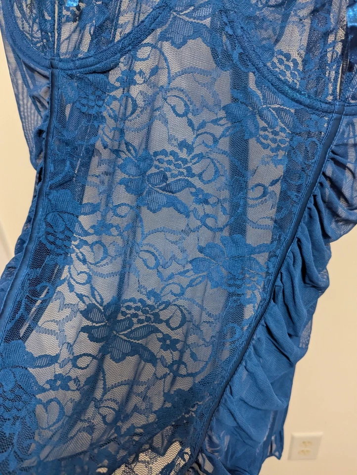 Fantasy Lingerie Women's Plus Teal Blue Lace Chemise Lingerie Size 3X/4X - Image 4 of 4