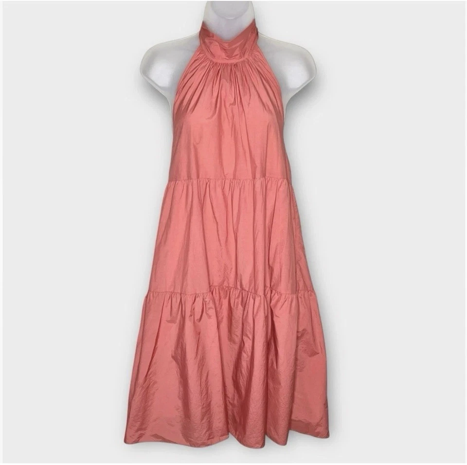 THEORY Mujer Halter Nivel Mini Vestido Rosa Coral Talla L Verano Informal Vacaciones Foto 2 de 4