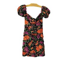 ZARA Off The Shoulder Puff Sleeved Draped Floral Mini Dress Size Medium