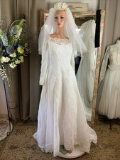 1960S White Princess Style Wedding Dress 36 Waist 30