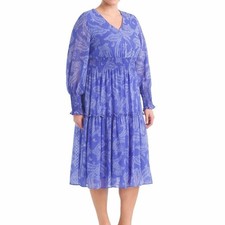 Taylor Blue White Paisley Tiered Ruffle Chiffon Midi dress plus size 24w New