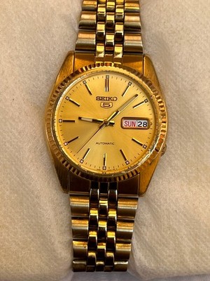 Rare Vintage Seiko 5 Automatic Watch,7s26-3110,Gold Tone,Fluted Bezel, Men's JDM