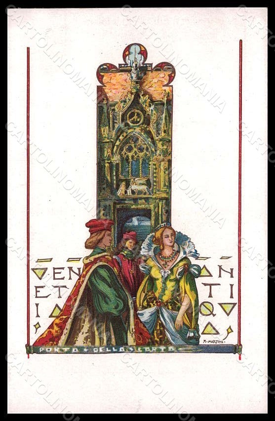 Artista Firmato Martini Venetia Antiqua Venezia Art Nouveau Porta Carta pc VK7800
