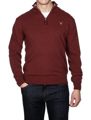 GANT Herren Baumwollpullover mit 1/2-Reißverschluss in Burgund Größe M