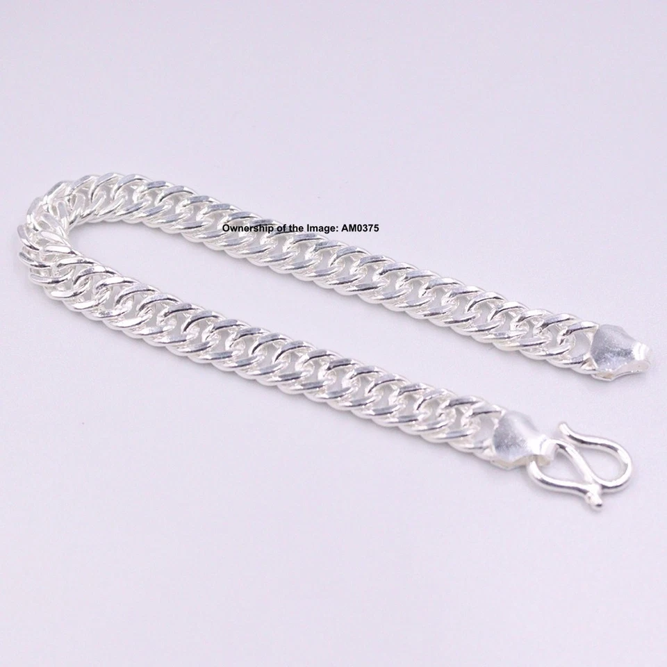 Solid 999 Fine Silver Men Bracelet 8.5mm Curb Cuban Link Chain 7.87inch For Men - Image 4 of 4