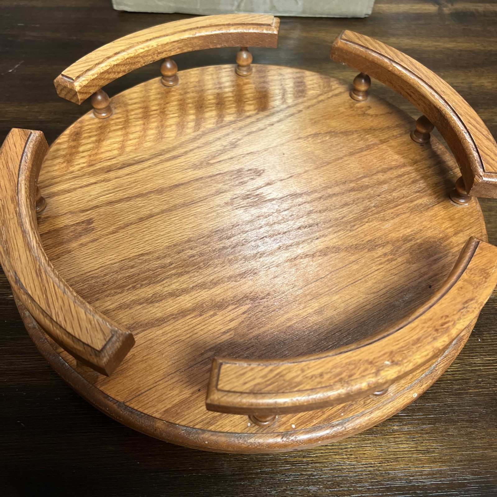 Vintage Oak Wood 12 Inch Lazy Susan Turntable Kitchen Organizer in Great Condition
