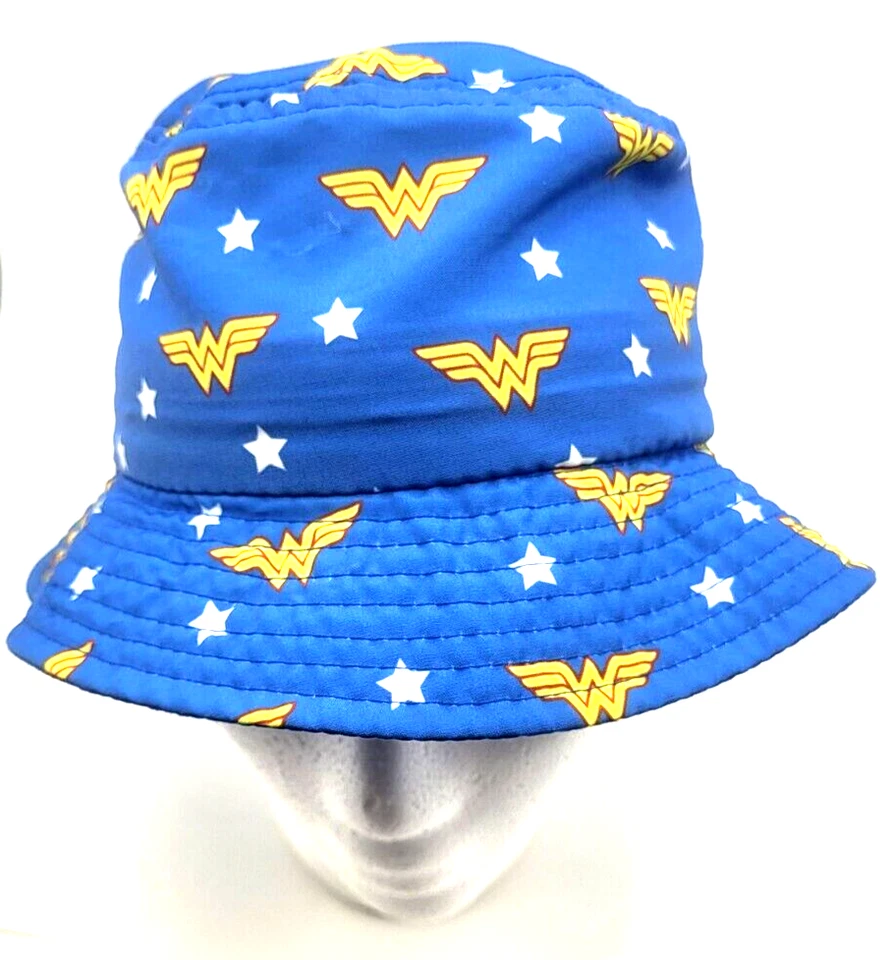 WONDER WOMAN Sombrero para el Sol Niño Azul Blanco Estrellas Amarillo Rojo Logo Talla Única Foto 2 de 4