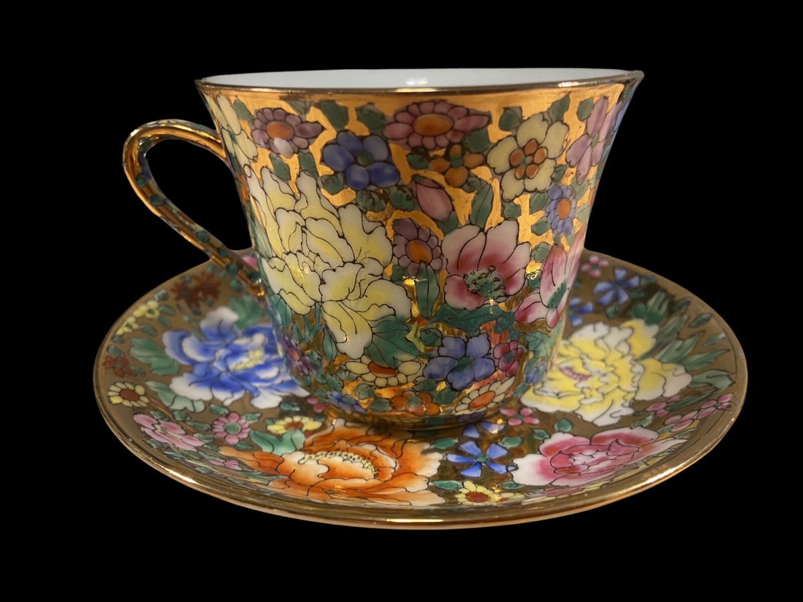Chintz MilleFleurs Floral Chinese Set -Tea Cup & Saucer Maker Mark Set of 5 VGC