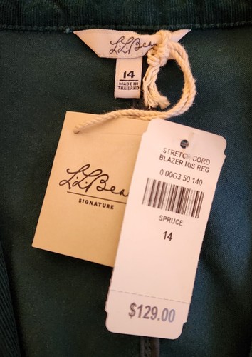 NWT L.L. Bean Signature Spruce Green Stretch Corduroy 3 Button Blazer Size 14 - Picture 7 of 9