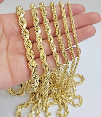 Real 10k Gold Rope Chain Necklace 20-30 Inch 3mm to 10mm Diamond
