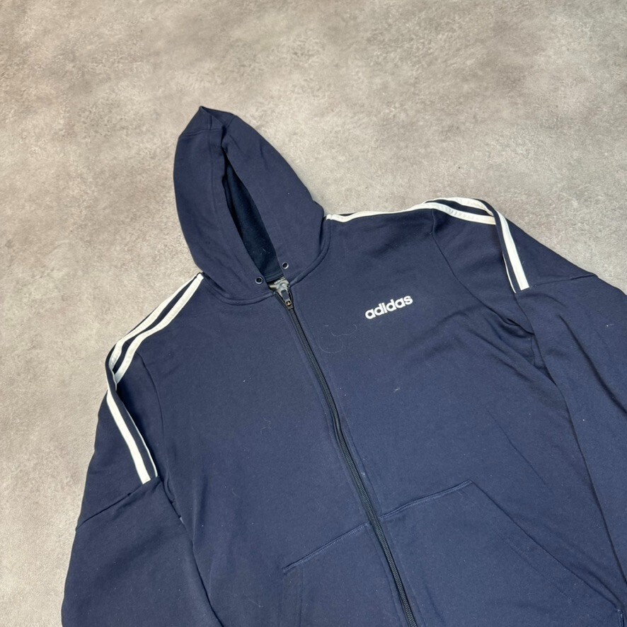 Adidas Hoodie Mens Y2K Full Zip Vintage Striped Sweatshirt, Blue, Large image 3