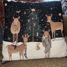 Mohawk Home Holiday Deer Tapestry Pillow 15x15 EUC