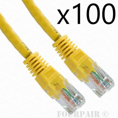 100 Pack Lot 1ft CAT5e Ethernet Network LAN Router Patch Cable Cord Wire Yellow