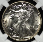 1943 WALKING LIBERTY HALF NGC MS 62 STRONG CHROMEY SILVER LUSTER, LIGHT CHATTER