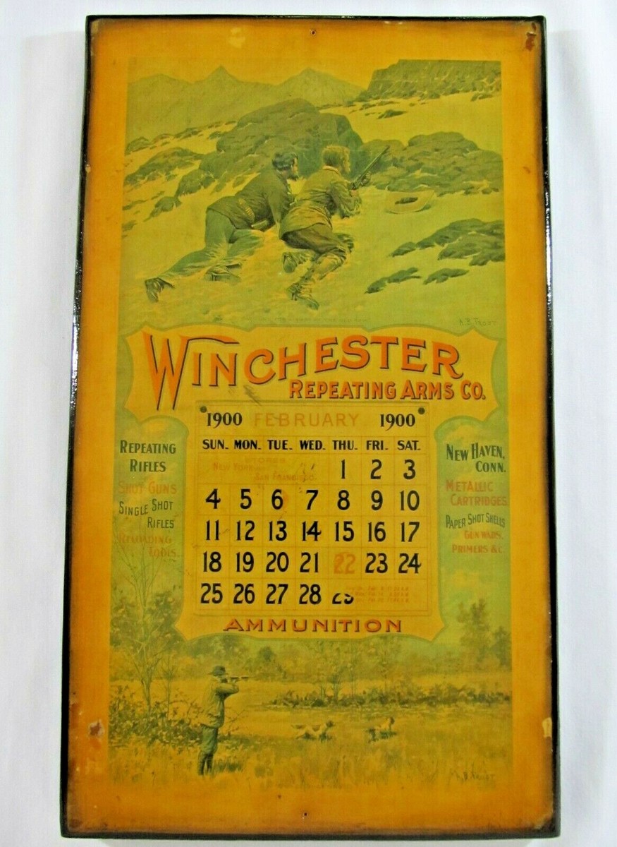 WINCHESTER Circa 60's A.B. Frost February 1900 Calendar Wood