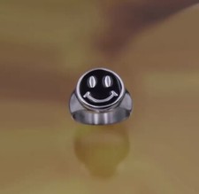 Fashion Jewelry Silver Black Smiley Face Vintage Goth Ring 1-40