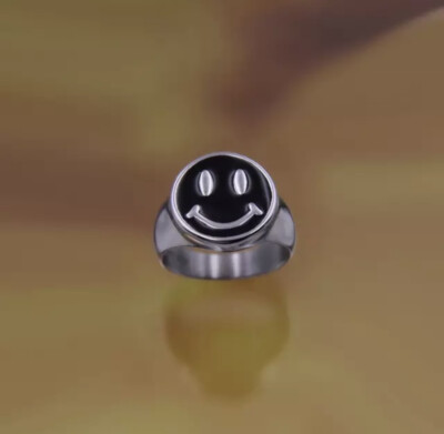 Fashion Jewelry Silver Black Smiley Face Vintage Goth Ring 1-40