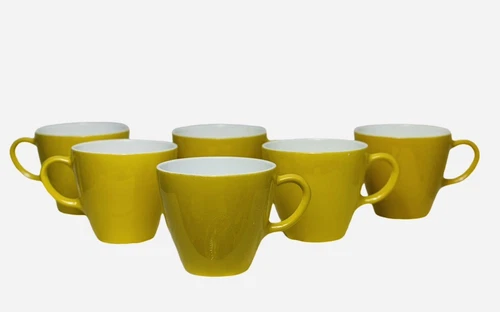 Vintage Centura Corning Soup Coffee Cups Mugs 3” Yellow Coordinates Lot Of 6