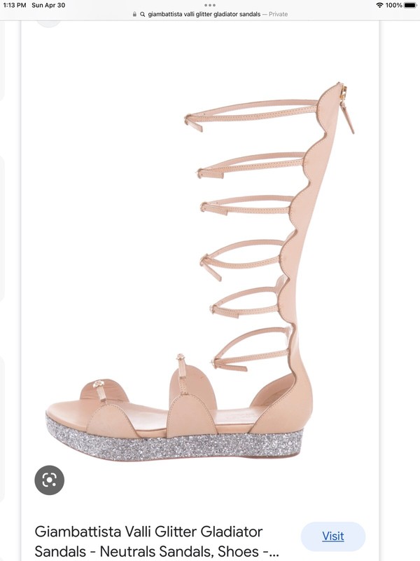 GIAMBATTISTA VALLI Nude Leather Gladitor Glitter Platform Sandals Size 38.5