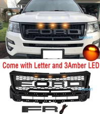 For Ford Explorer Mesh Grill 2016 2017 Raptor Style Hood Grille w/Letter+LED