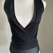 Black leotard bodysuit sleeveless stretch material small