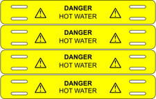 Pipe Identification Tag Marker Label - Danger - Hot Water - 4 Per Card