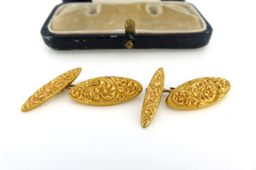 Antique Edwardian Art Deco era 10K Gold Emboss Diamond Cut Cufflinks Buttons - Picture 10 of 13