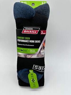 NEW 3 PAIRS GENUINE DICKIES COMFORT CREW PERFORMANCE WORK SOCKS MENS SIZE 6-12