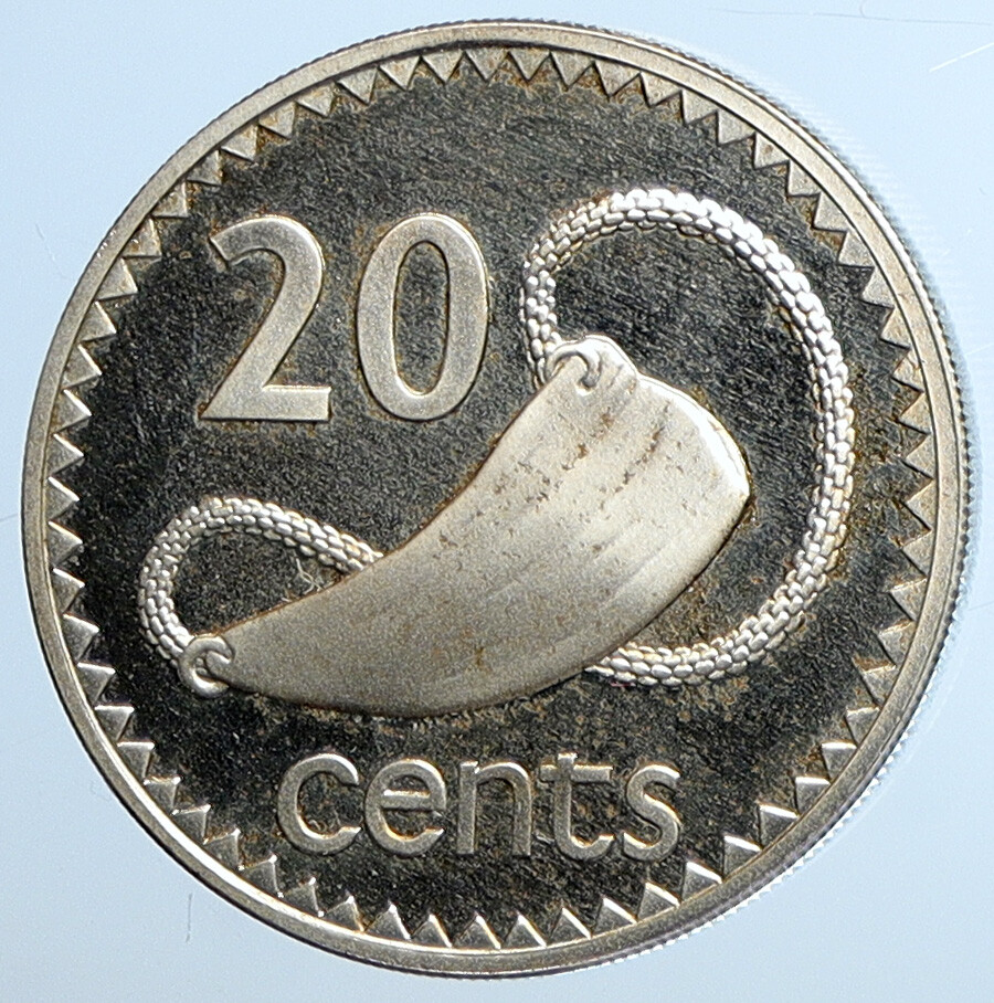 1976 FIJI Queen Elizabeth II NATIVE CANOE Old Proof Silver 20