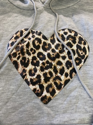 'Leopard Print Heart' Youth Gray Hoodie / Hooded Sweater - Picture 3 of 4