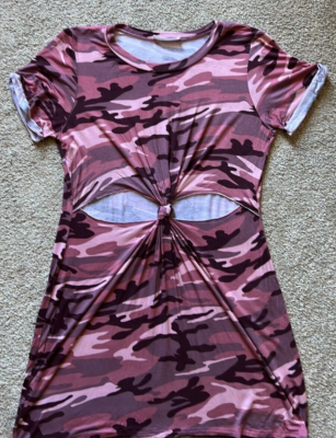 Honey Punch Pink Camo/Camouflage T Shirt Dress Small/READ Cutout Rolled  Short
