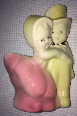 Vintage FAPco MCM Bonnet Girl & Top Hat Boy Dancing Pottery Planter