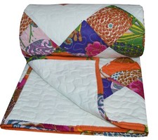 Vintage Quilt Bed Runner Small Fruit Bedspread Cotton Hippie Boho Blanket