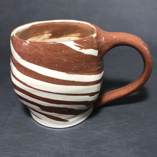 Hand Thrown Studio Art Pottery Stoneware Swirl Glazed 12oz Coffee Mug - Signed