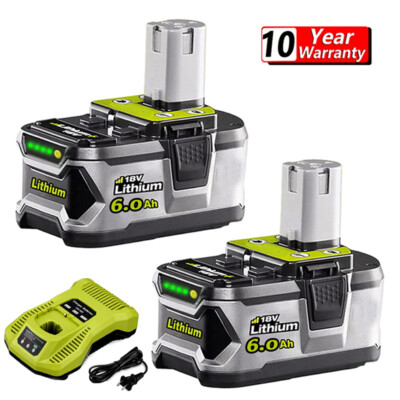 2-Pack 6.0Ah 18V Lithium-Ion Battery For RYOBI One+ Tools - Compatible With P102-P109 Models, 5-Year Warranty