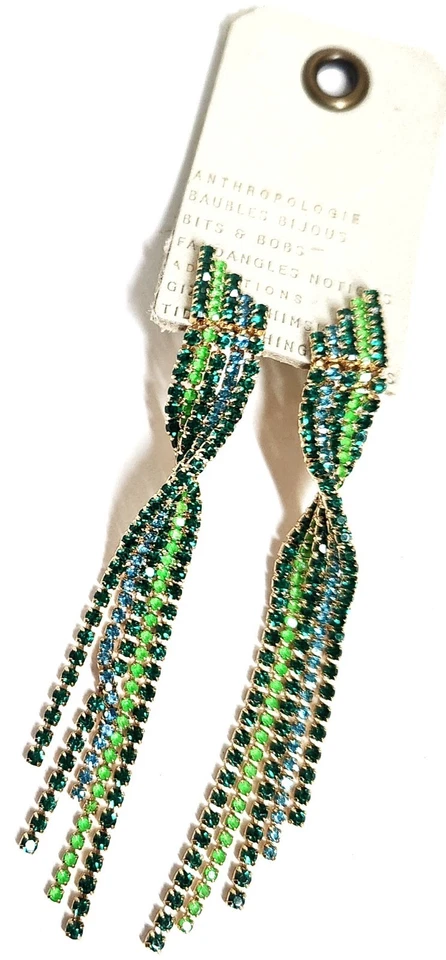 Pendiente Anthropologie Nudo de Cristal Verde Surtido Latón Chapado en Oro 14k Nuevo con Etiquetas Foto 3 de 4