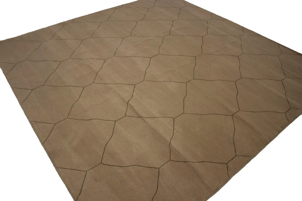 Beige Modern Geometric Design 9X9 Hand-Tufted Square Rug Contemporary Carpet - Image 3 of 4