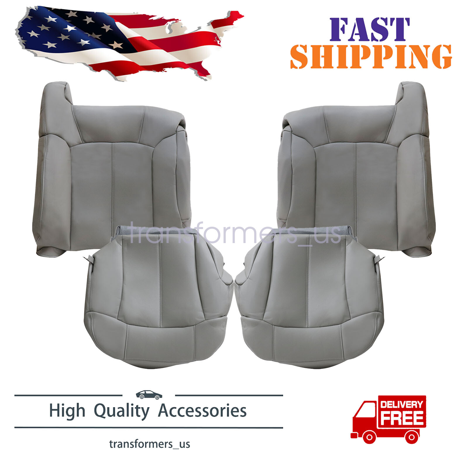4PCS Gray Leather Seat Covers for 1999-2002 Chevy Silverado 1500 2500