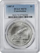 1987-P Constitution Silver Commemorative Dollar MS70 PCGS