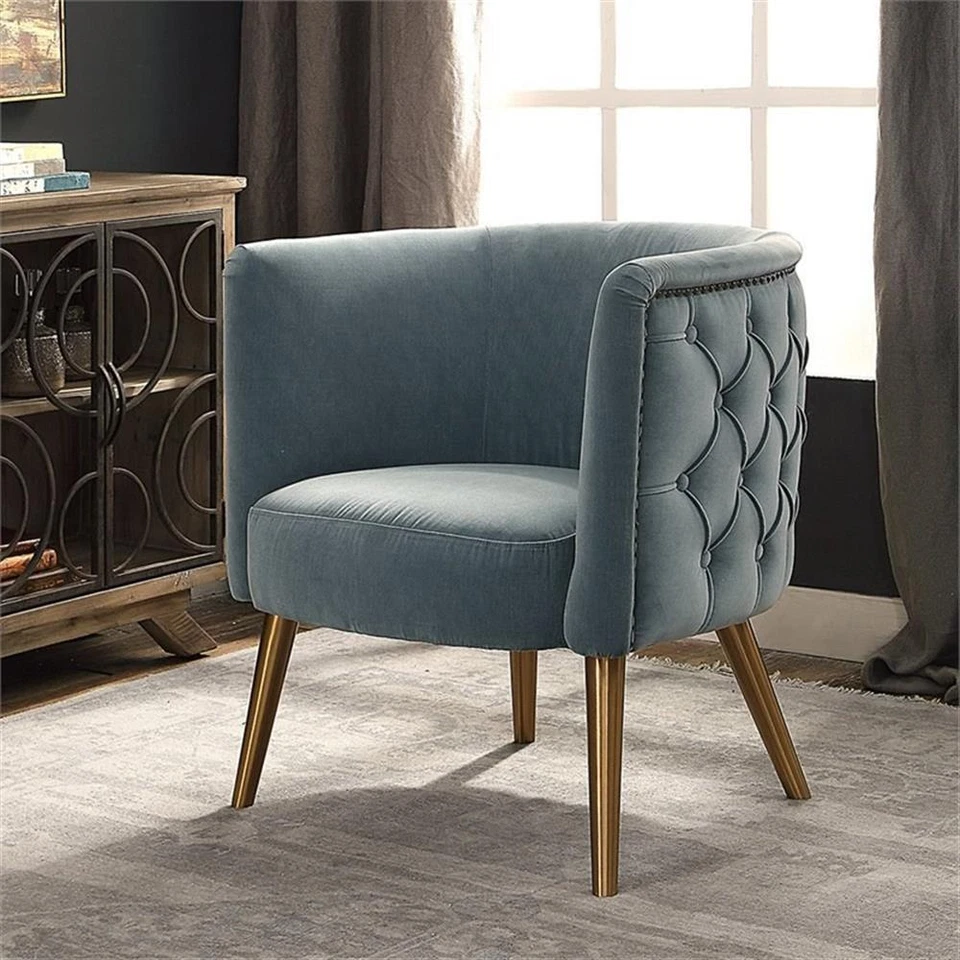 Silla con detalles de metal y tela Uttermost Haider en azul pizarra/latón cepillado Foto 2 de 4