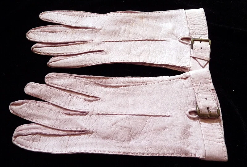 Gants longueur poignet vintage années 1950 taille 7 en cuir rose INUTILISÉS 
