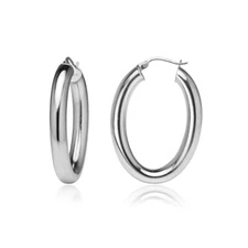 Oval 4.5mm Hoop Earrings in Sterling Silver, 25mm