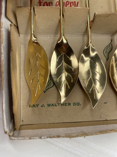 Vtg NOS Orig Box Mid-Century Aluminum Iced Tea Drink Spoons TallStirs Set 6 Gold - Picture 6 of 7