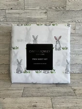 New Cynthia Rowley Cute Bunny Rabbit Bunnies Spring Easter 3 Pc Twin Sheet Set