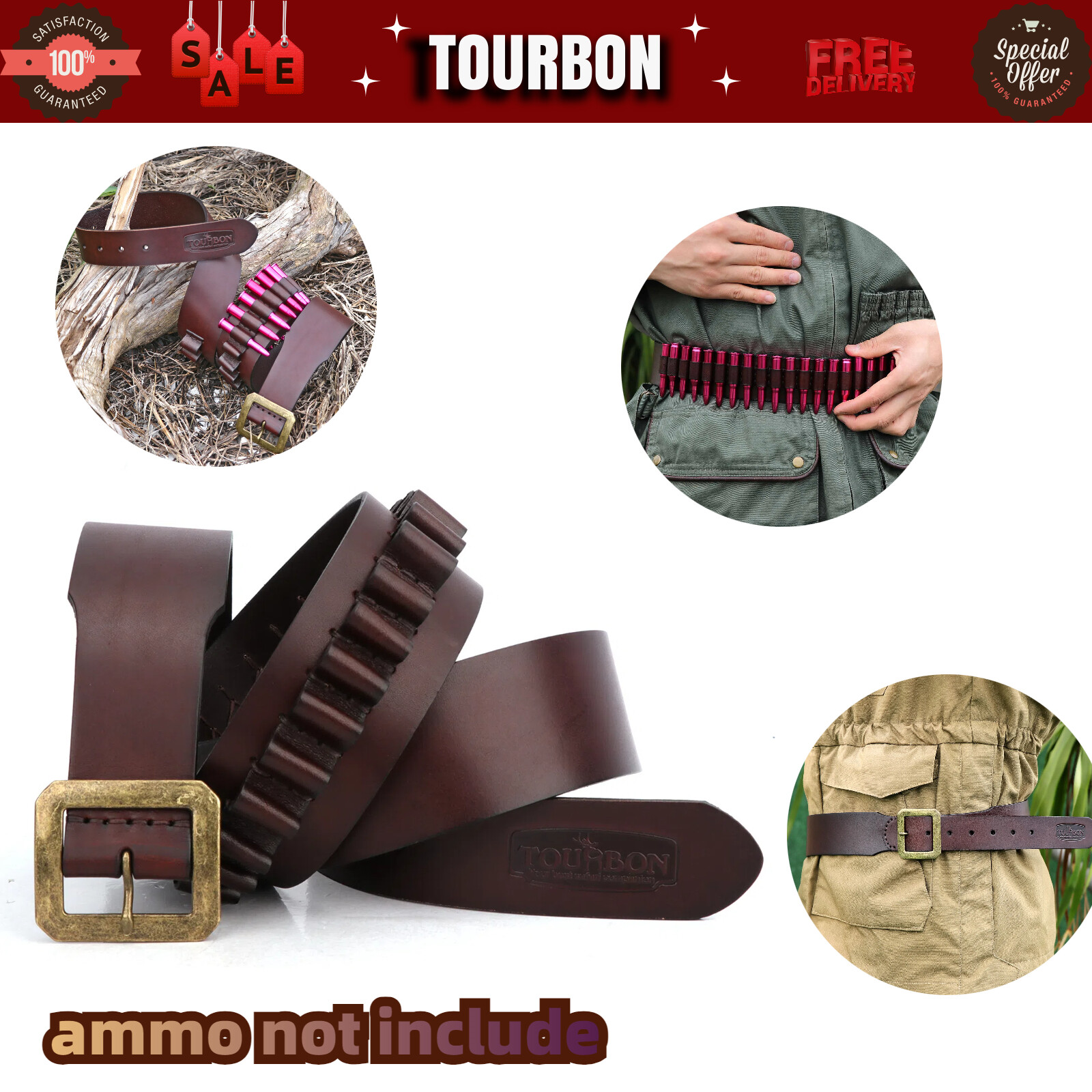 TOURBON .44/.45mag Cartridges Belt Revolver Holder Gun Holster Carry Belt 39-45""